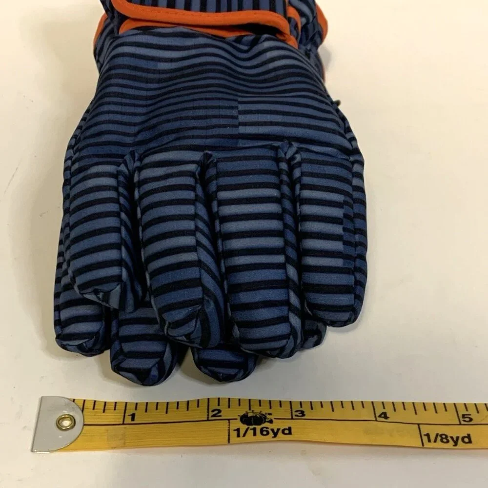 Thermolite Youth Snow Gloves Ski Snowboard Size YM Navy Blue Strip & Orange